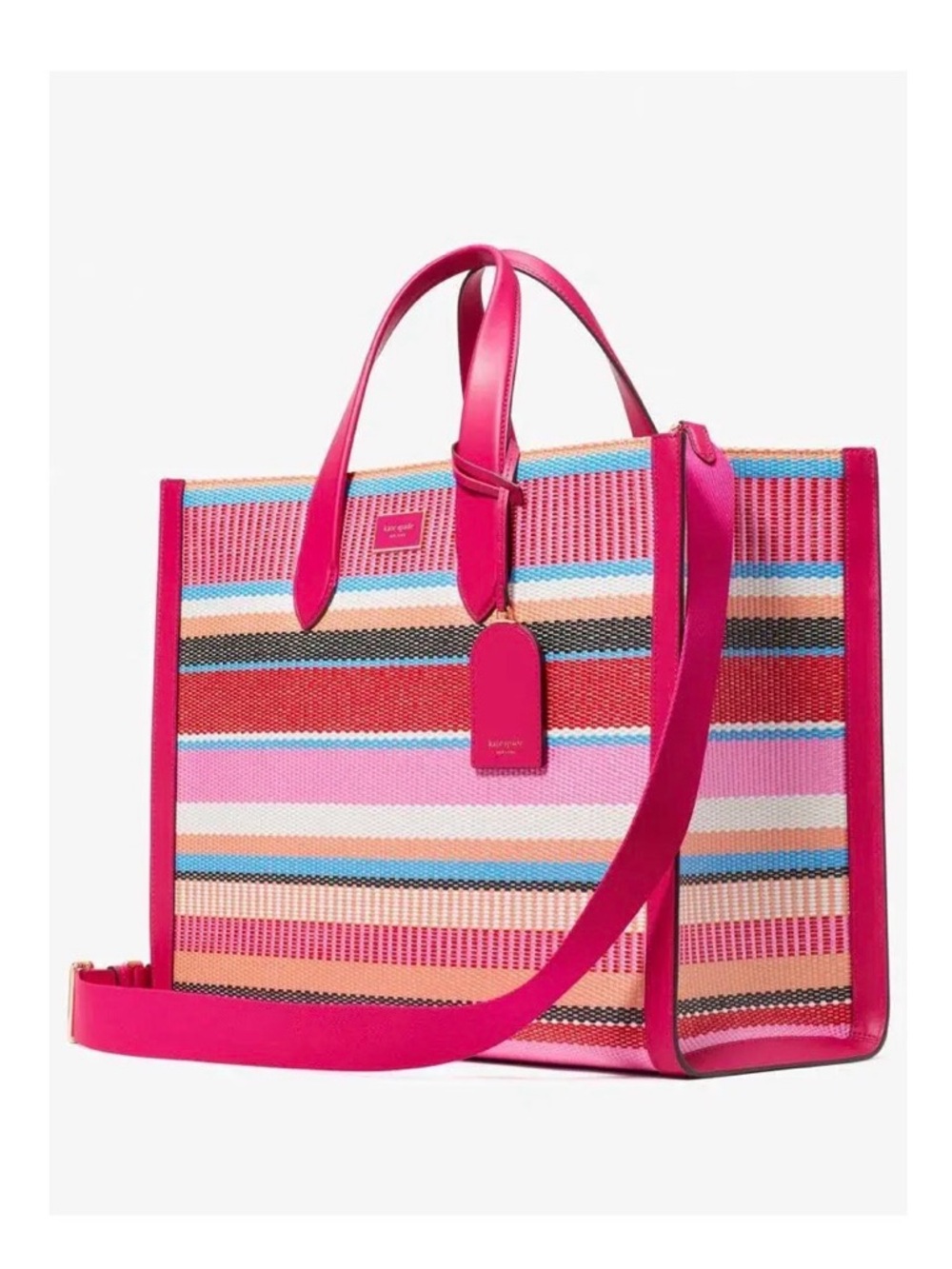 GREAT CONDITION Kate Spade Pink Manhattan Striped Large Tote w/ Detachable Strap